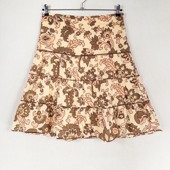 LOFT Dresses & Skirts - LOFT Skirt Womens 6 A Line Tiered Pink Brown Floral Sequins Lined Y2K Boho Glam